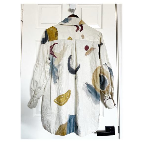 SIR x Gabrielle Penfold Martine Linen Long Sleeve Shirt Dress Painted Cream US 4 - Picture 4 of 10